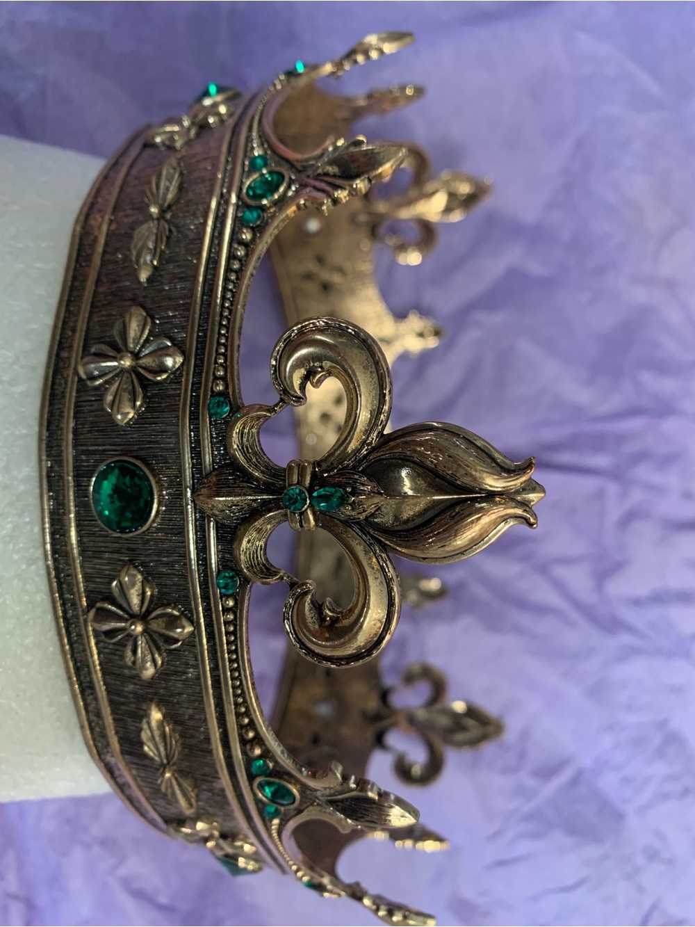 Gold-Tone Fleur-de-Lis Tiara with Emerald Accents